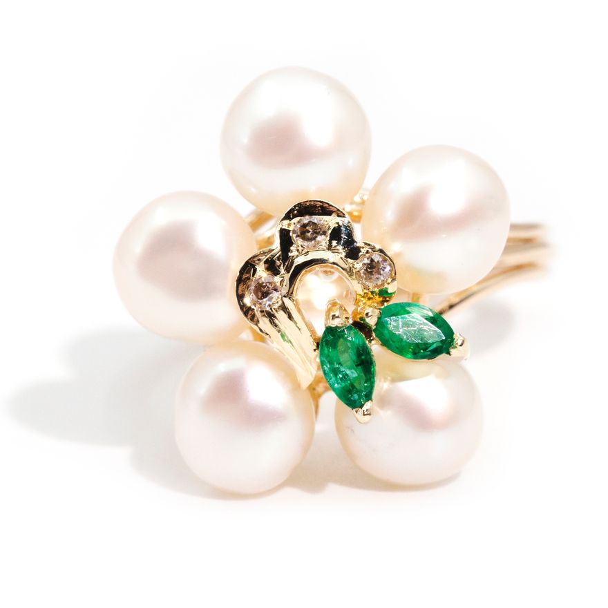 Emerald, Pearl & Diamond Ring