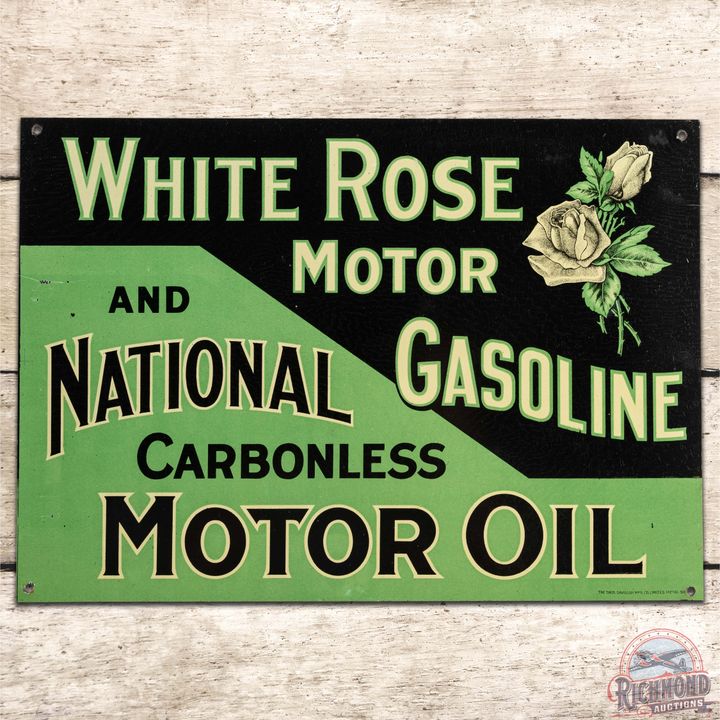 White Rose Motor Gasoline and National Motor Oil SS Tin Sign