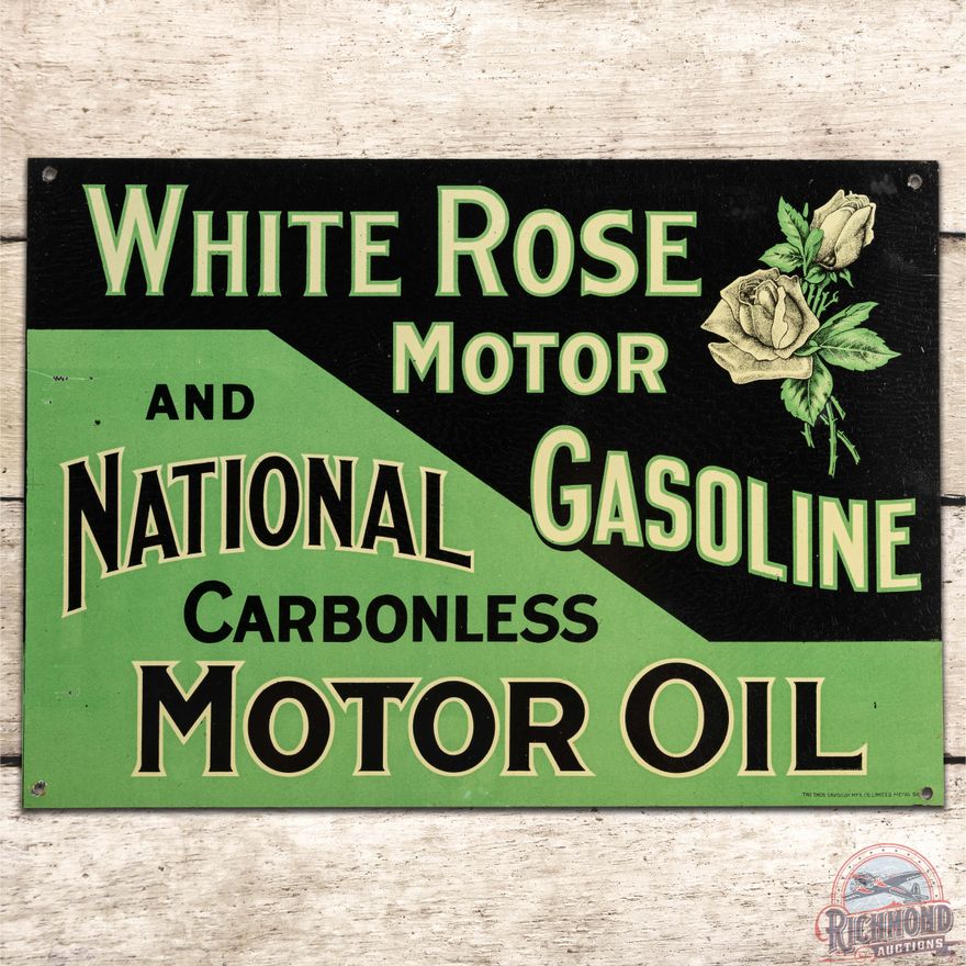 White Rose Motor Gasoline and National Motor Oil SS Tin Sign