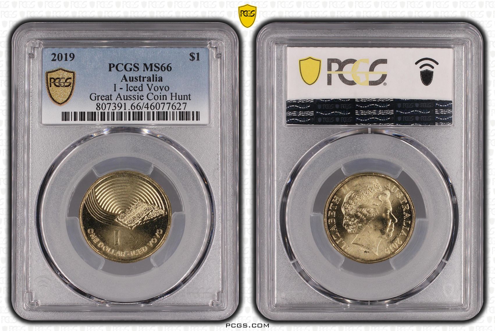2019 Australia One Dollar, $1 I - Iced Vovo Great Aussie Coin Hunt PCGS - MS66 -627