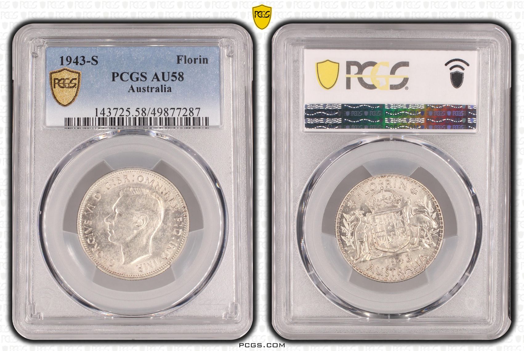 George VI, , Florin, 1943-S, PCGS AU58