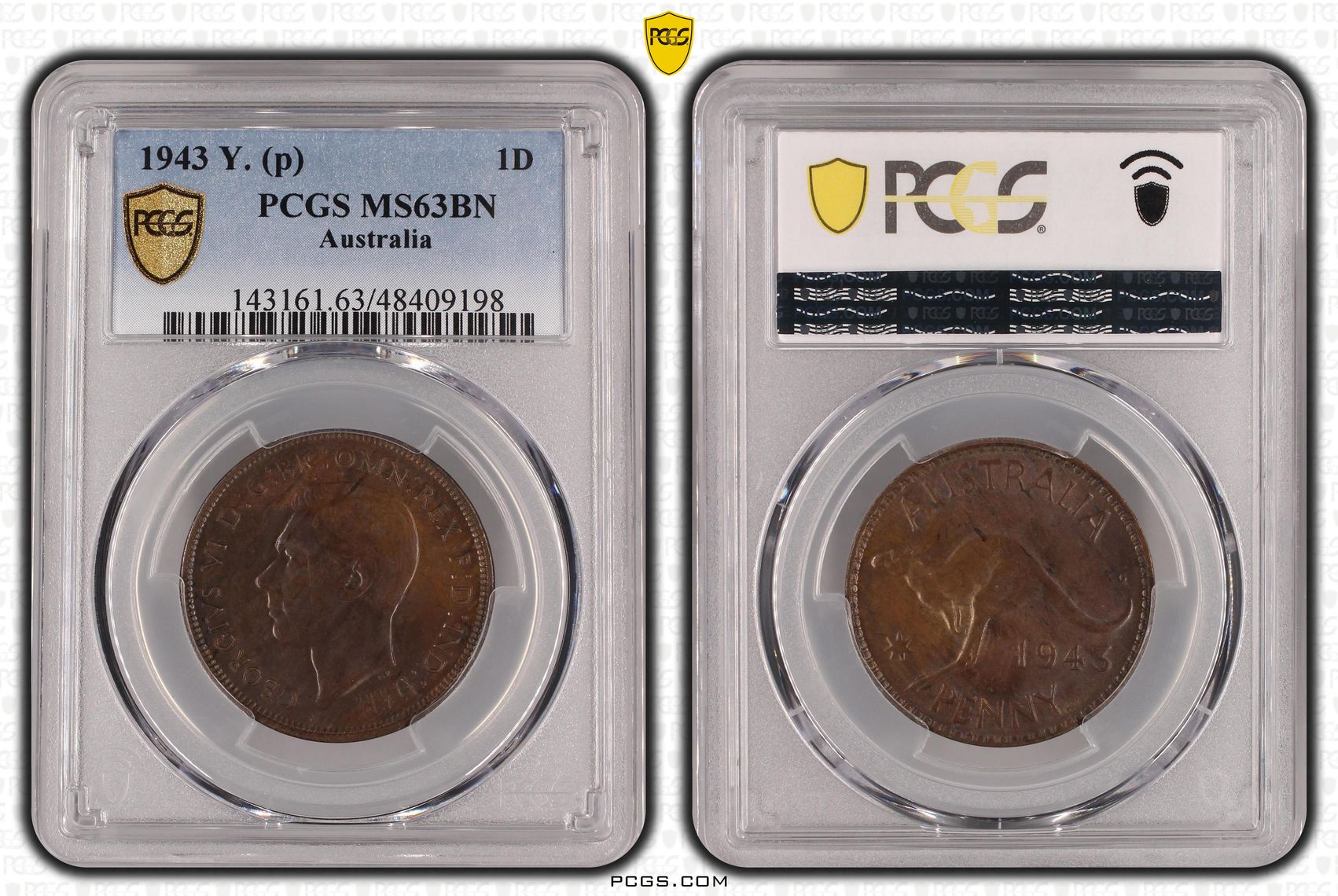 George VI, Penny, 1943, PCGS MS63BN