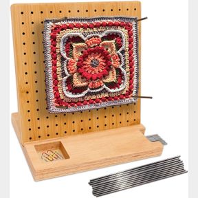 BLOCKING BOARD FOR CROCHETING WITH 15 STAINLESS STEEL RODS CROCHET BLOCKING BOARD LARGE BASE BAMBOO GRANNY SQUARE WITH PEGS, GIFTS