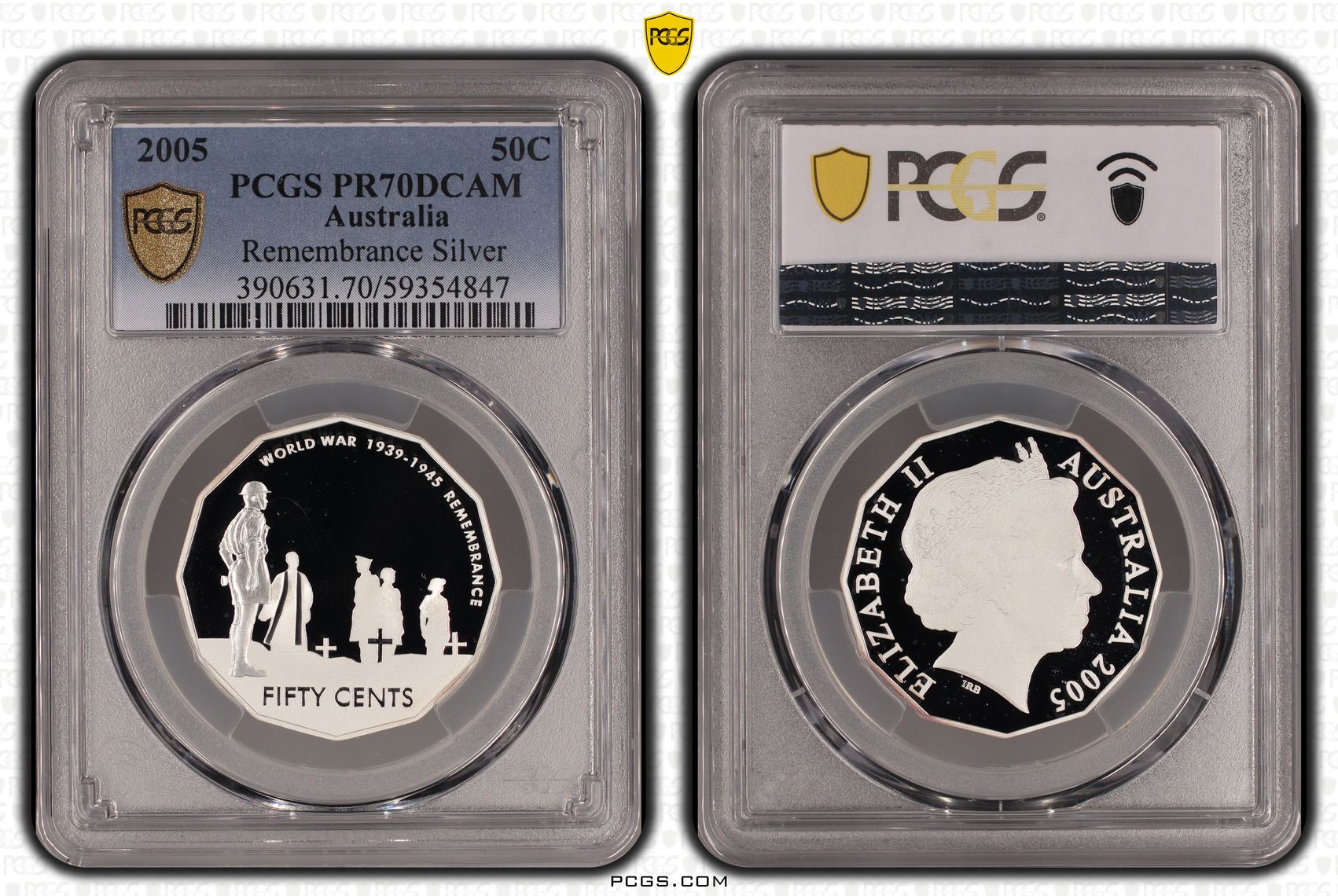 Elizabeth II, Remembrance Silver, 13/0, Fifty Cent, 2005, PCGS PR70DCAM