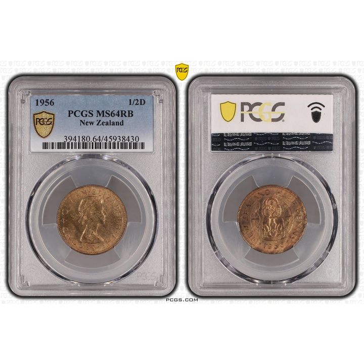1956 New Zealand Half Penny PCGS - MS64RB -430