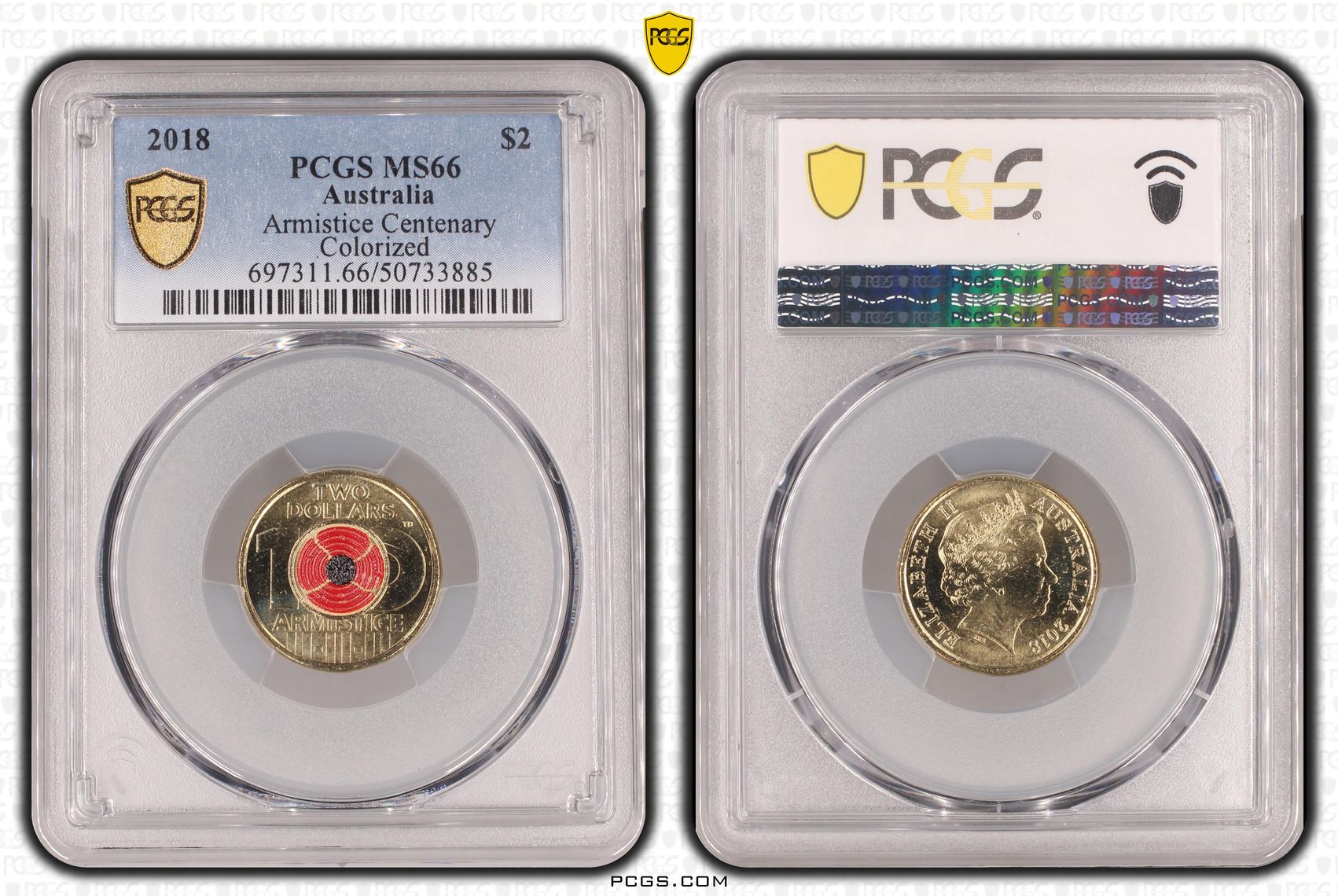 Armistice Centenary Colorized , Two Dollar, 2018, PCGS MS66