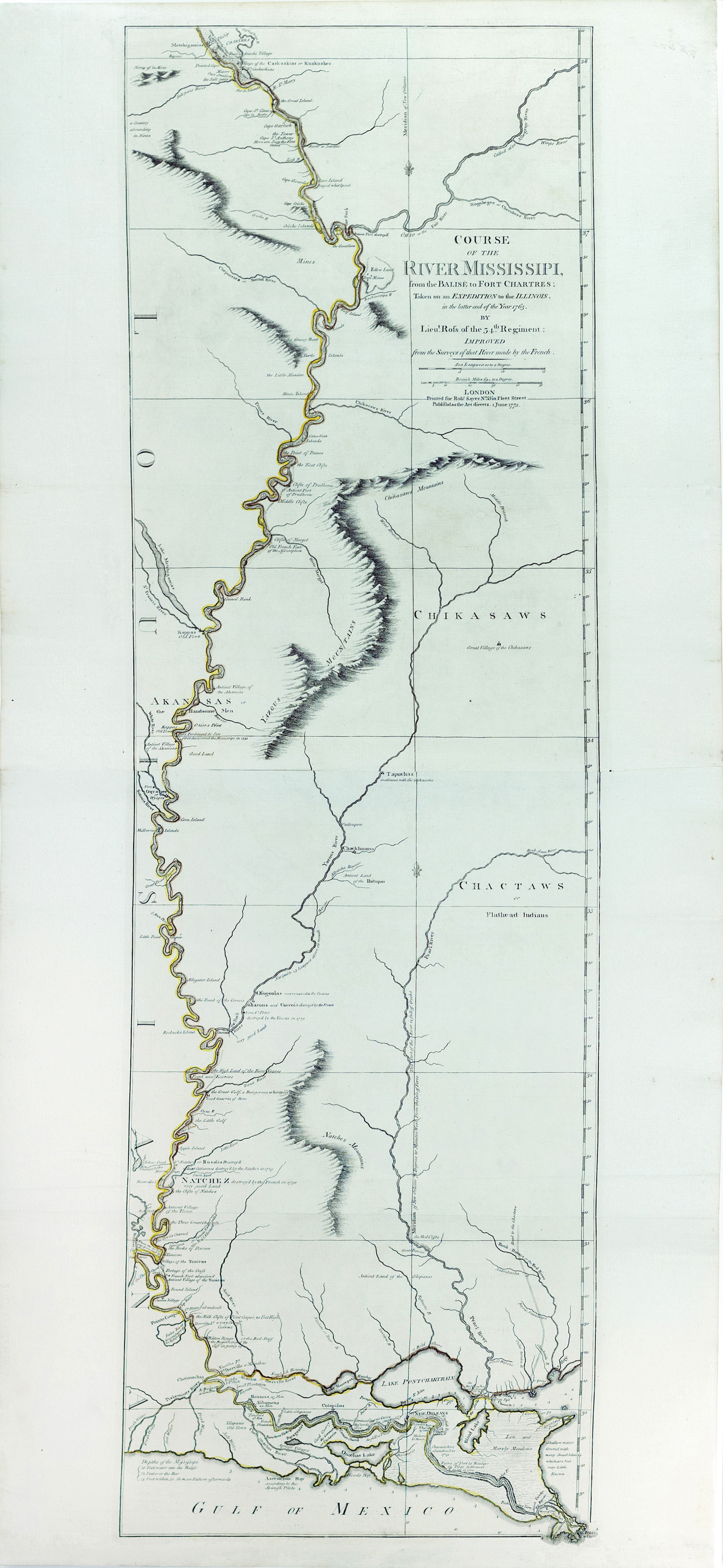John Ross's 1776 engraved map of the Mississippi River
