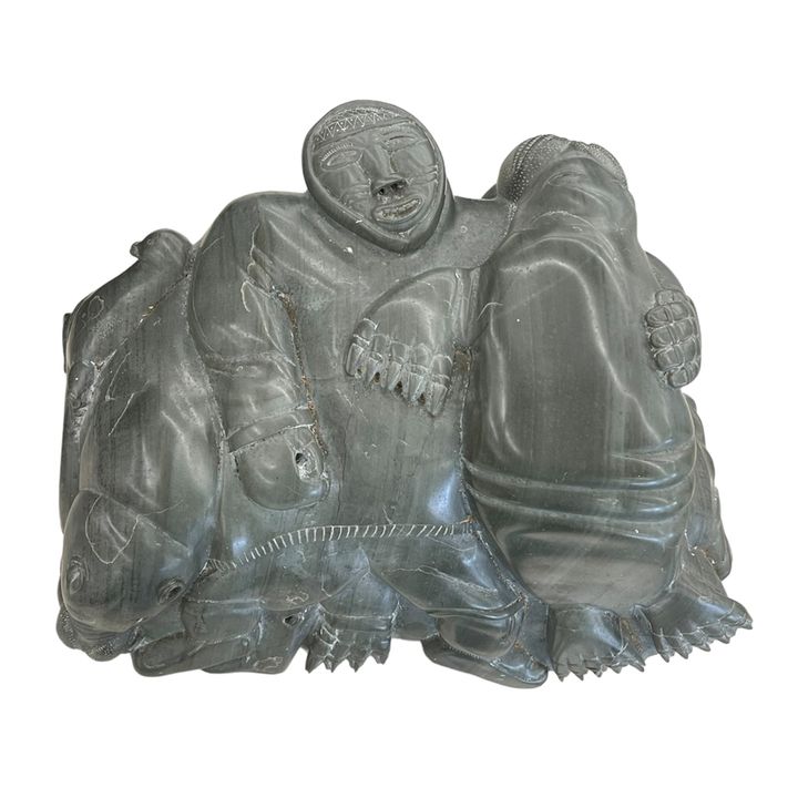 Inuit Walrus Hunt Large Stone Sculpture