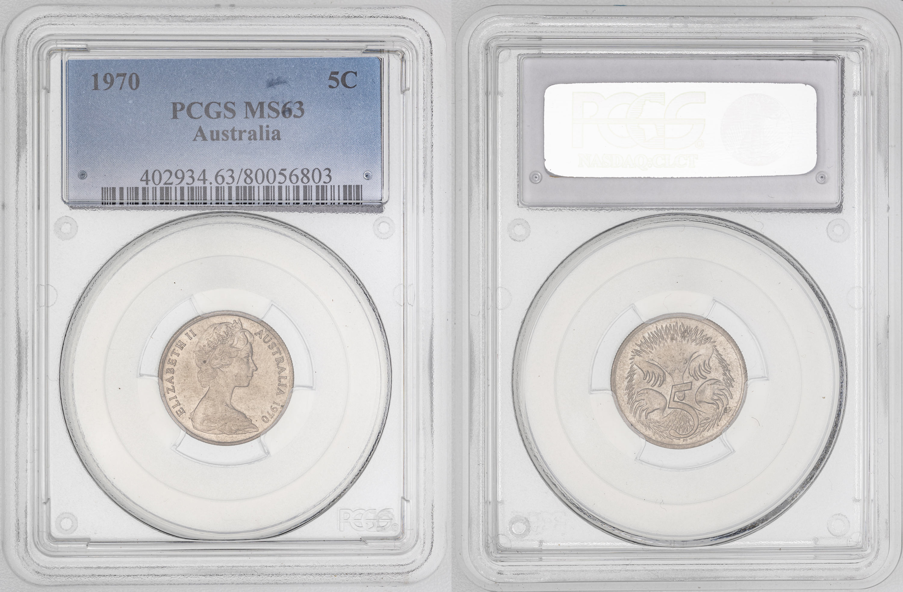 Elizabeth II, , Five Cent, 1970, PCGS MS63