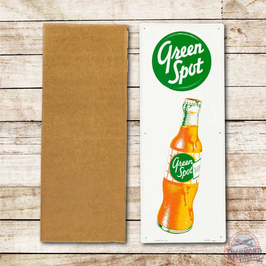 NOS Green Spot & Bottle Embossed Tin Sign & Original Paper