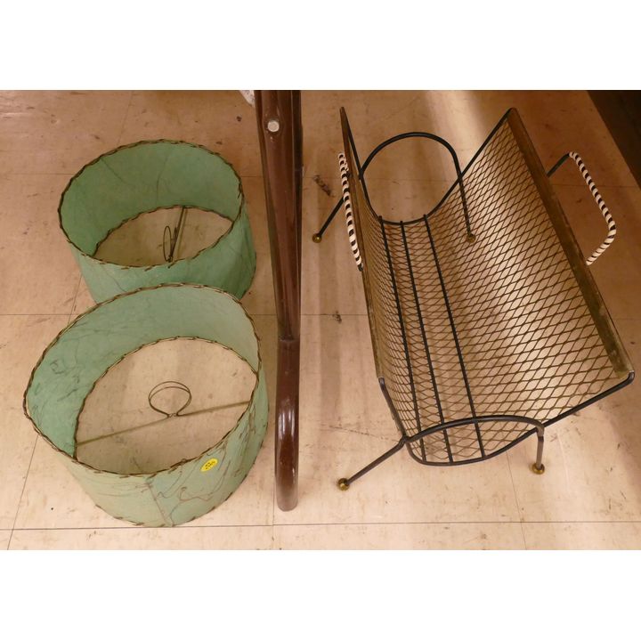 3pc Vintage Magazine Rack & Lamp Shades