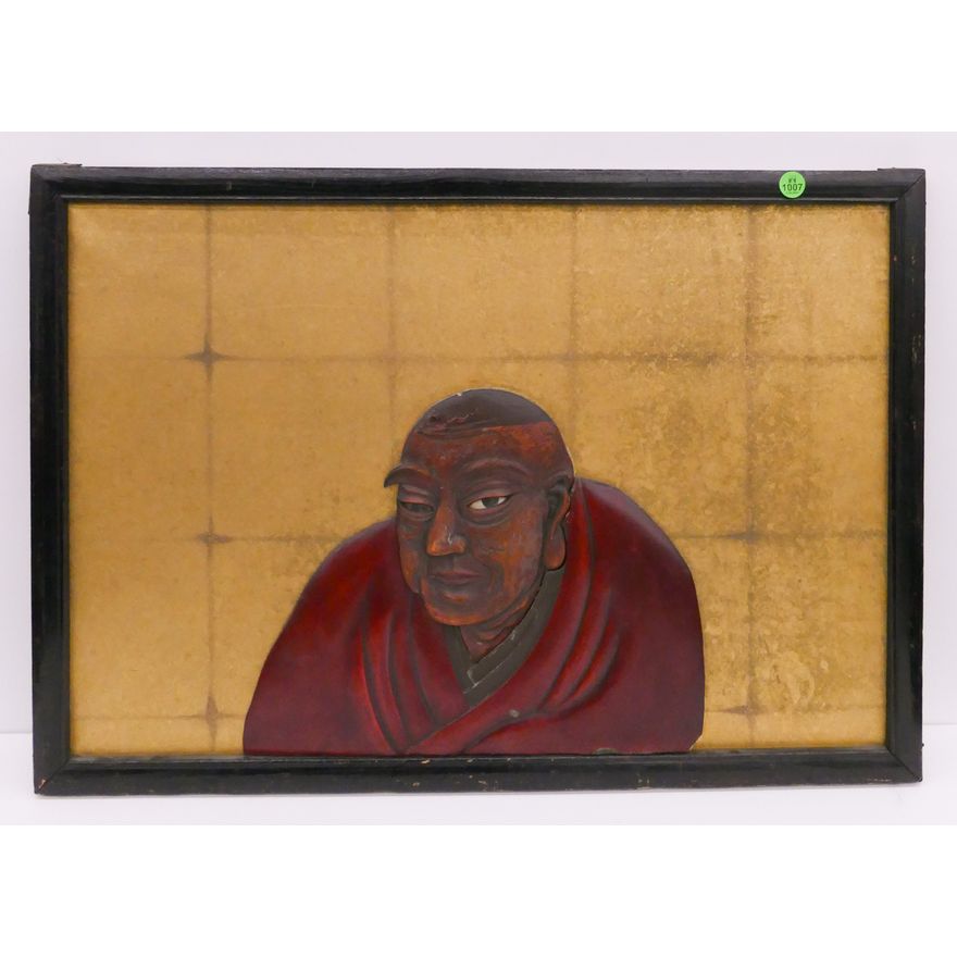 Japanese Meiji Daruma Lacquered Plaque- 18x25.5''