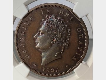 1825 GEORGE IV PROOF PENNY PF65 BN TOP POP!