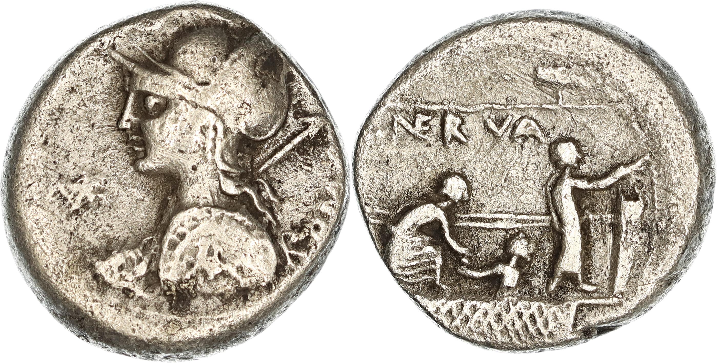 Roman Republic, P. Licinius Nerva, Silver Denarius, 113-112 BC, gF