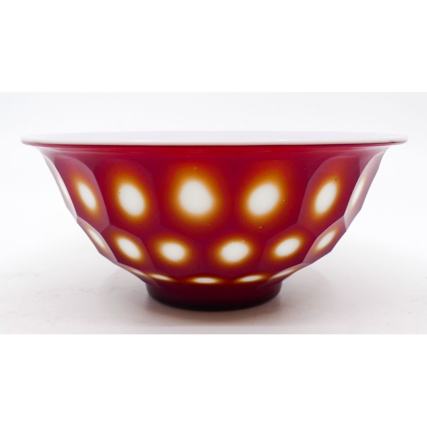 Chinese Red Faceted Peking Glass Bowl 5.5'' Diameter