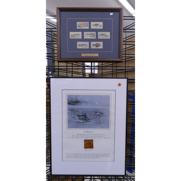2pc Framed Biplane & Cigarette Card Pictures- Largest 24x18''