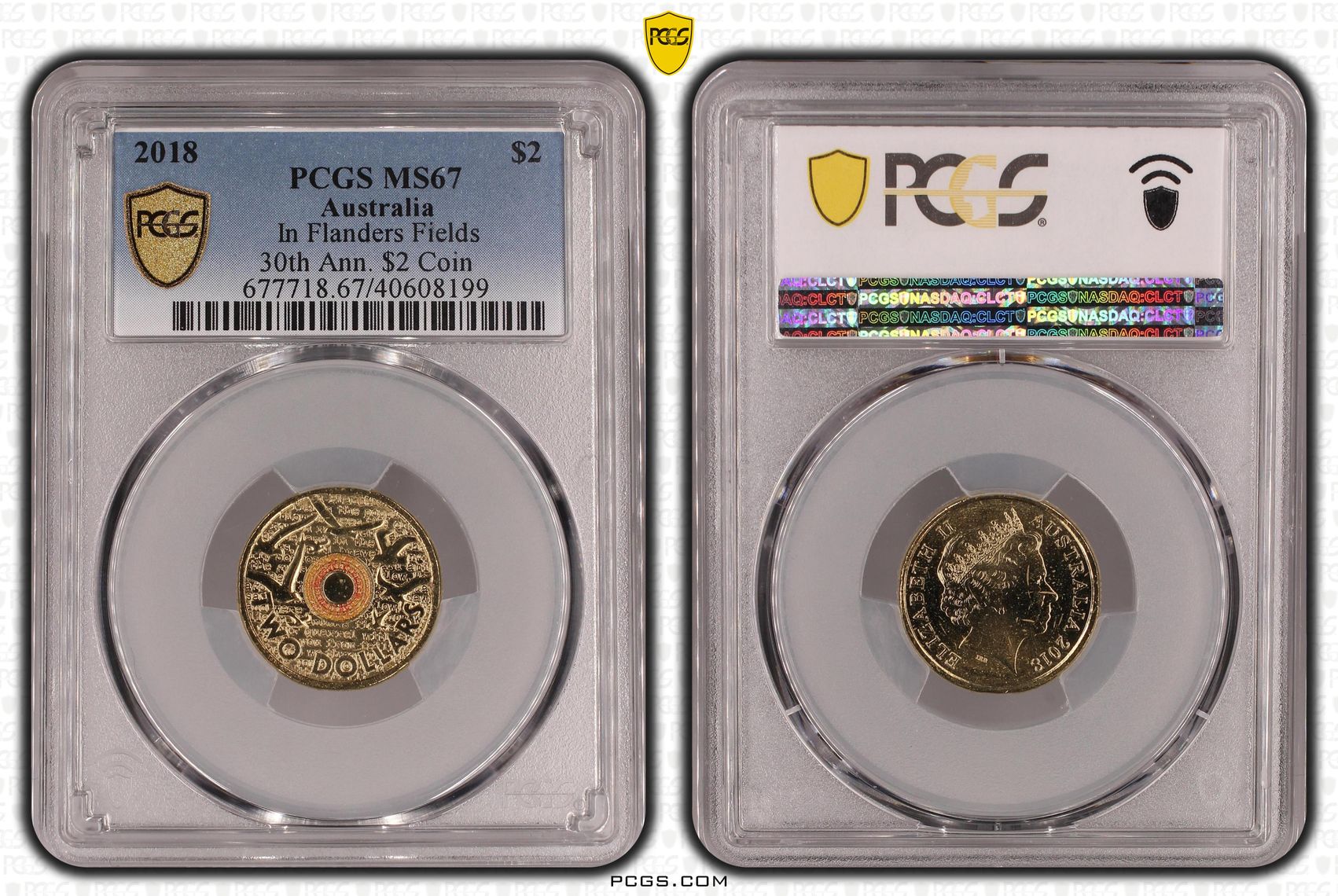 In Flanders Fields Colourised 30th Ann. $2 Coin, Two Dollar, 2018, PCGS MS67