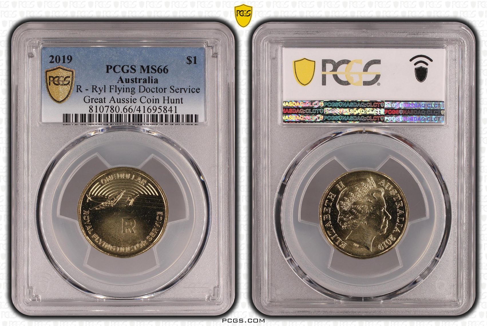 R - Ryl Flying Doctor Service - Great Aussie Coin Hunt, One Dollar, 2019, PCGS MS66