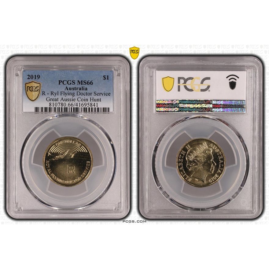 R - Ryl Flying Doctor Service - Great Aussie Coin Hunt, One Dollar, 2019, PCGS MS66