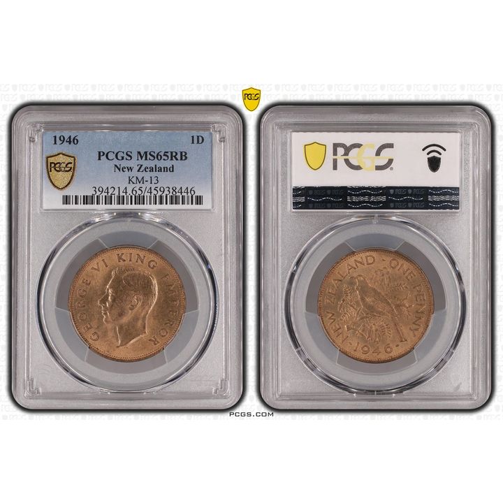 1946 New Zealand Penny KM-13 PCGS - MS65RB POP 4/0 -446
