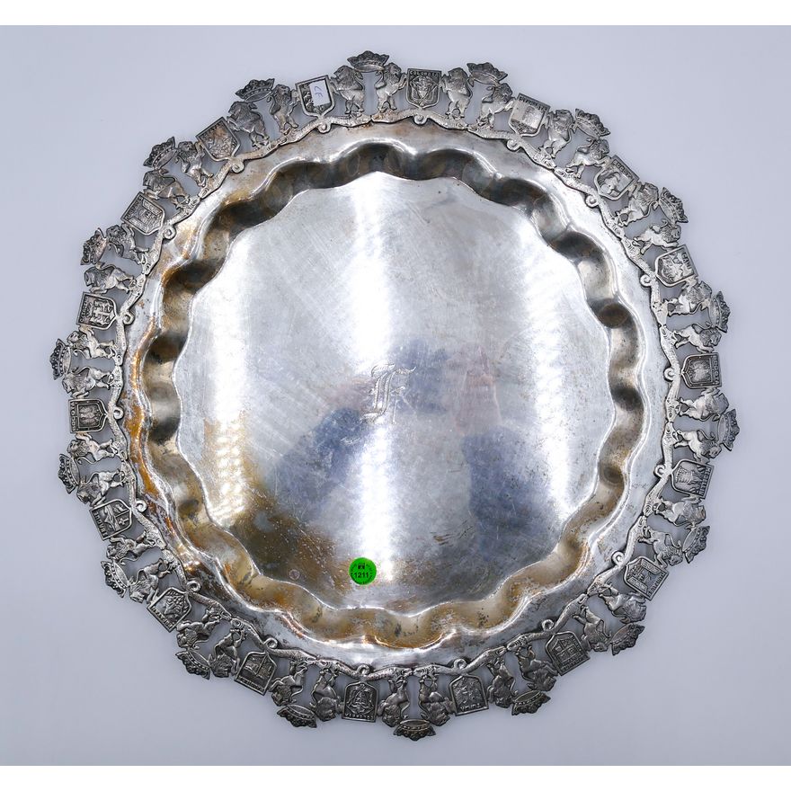 Ornate Columbian Crest 900 Silver Charger or Platter 18'' - 1,305 Grams