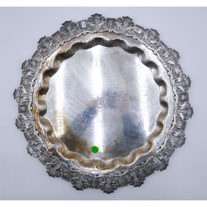 Ornate Columbian Crest 900 Silver Charger or Platter 18'' - 1,305 Grams