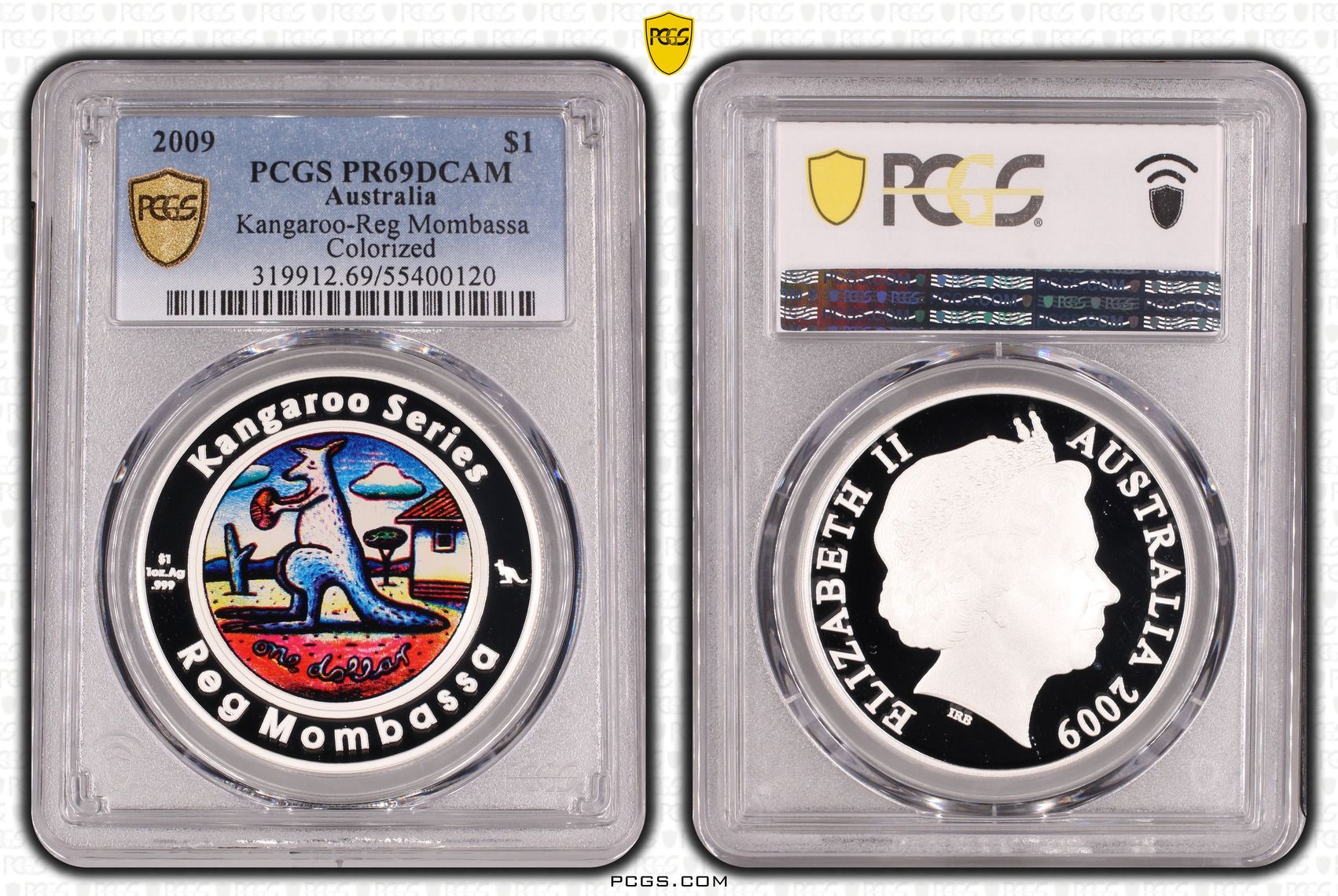 Kangaroo Ag-Reg Mombassa Colorized, One Dollar, 2009, PCGS PR69DCAM