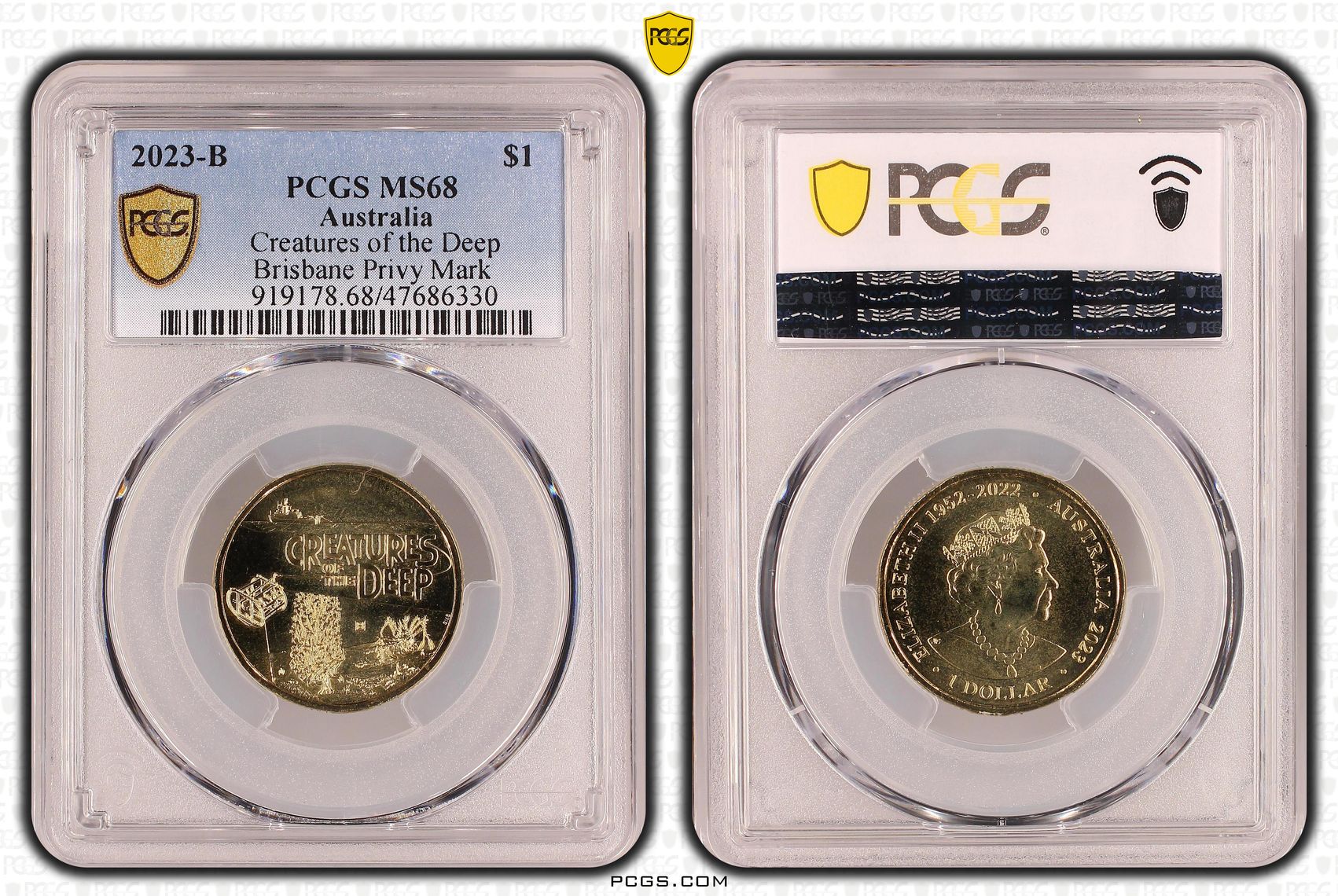 Creatures of the Deep Brisbane Privy Mark, One Dollar, 2023-B, PCGS MS68
