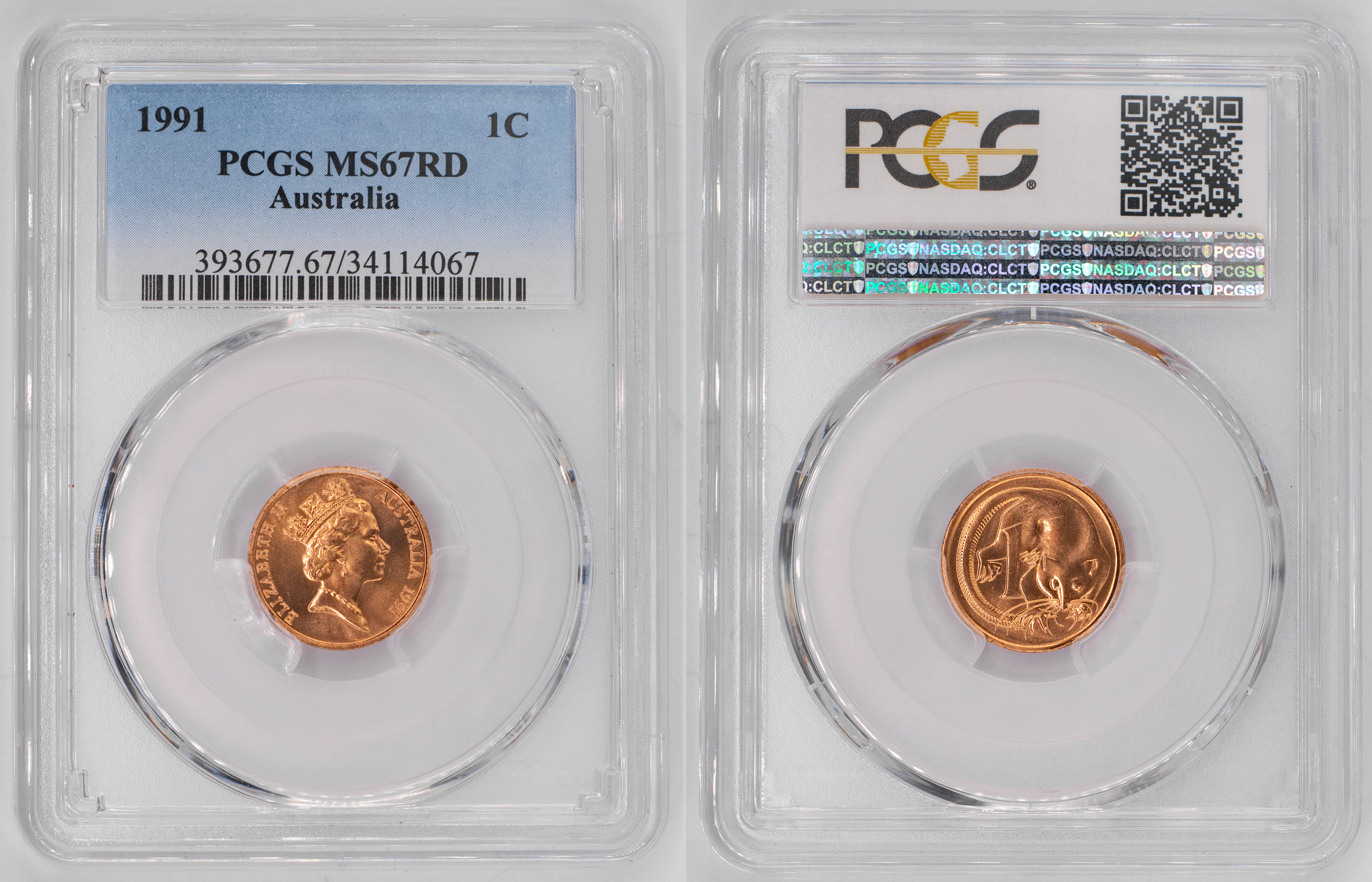 Elizabeth II, One Cent, 1991, PCGS MS67RD