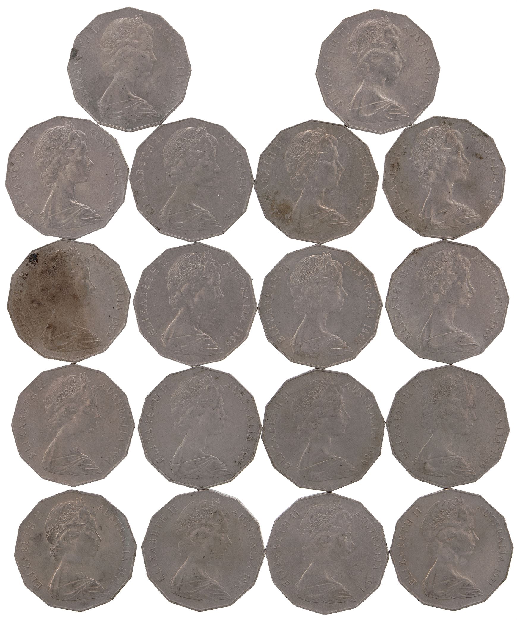 Elizabeth II, Fifty Cents, 1969 - 1971, VF - UNC