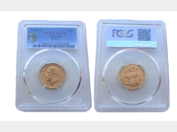 1919 King George V Sydney Mint Gold Sovereign PCGS Graded MS62