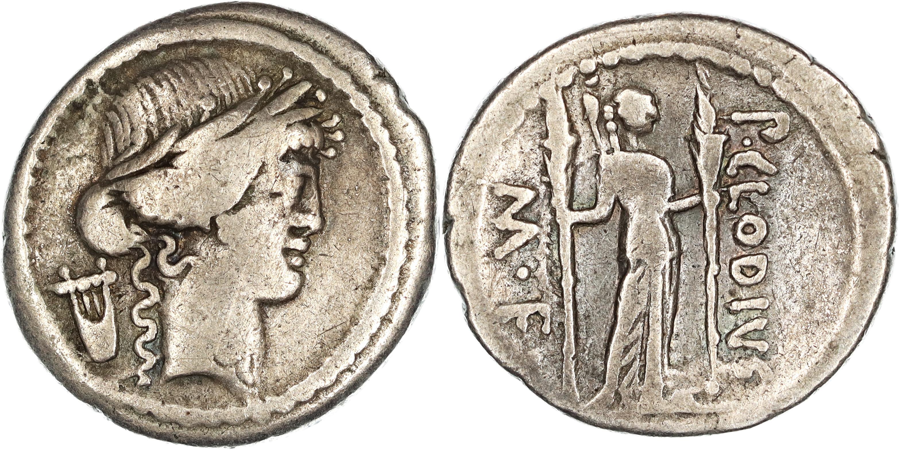 Roman Republic, Imperatorial Period, P. Clodius M.f. Turrinus, Silver Denarius, 42 BC, gF