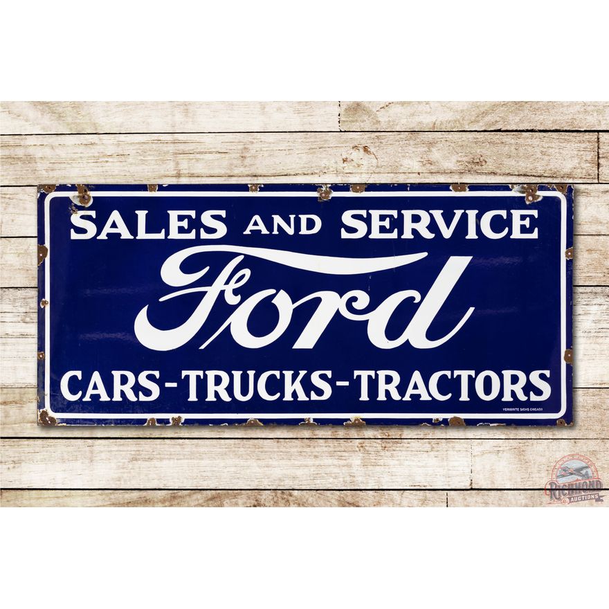 5' Ford Cars Trucks Tractors Sales & Service Porcelain Sign TAC 8.9