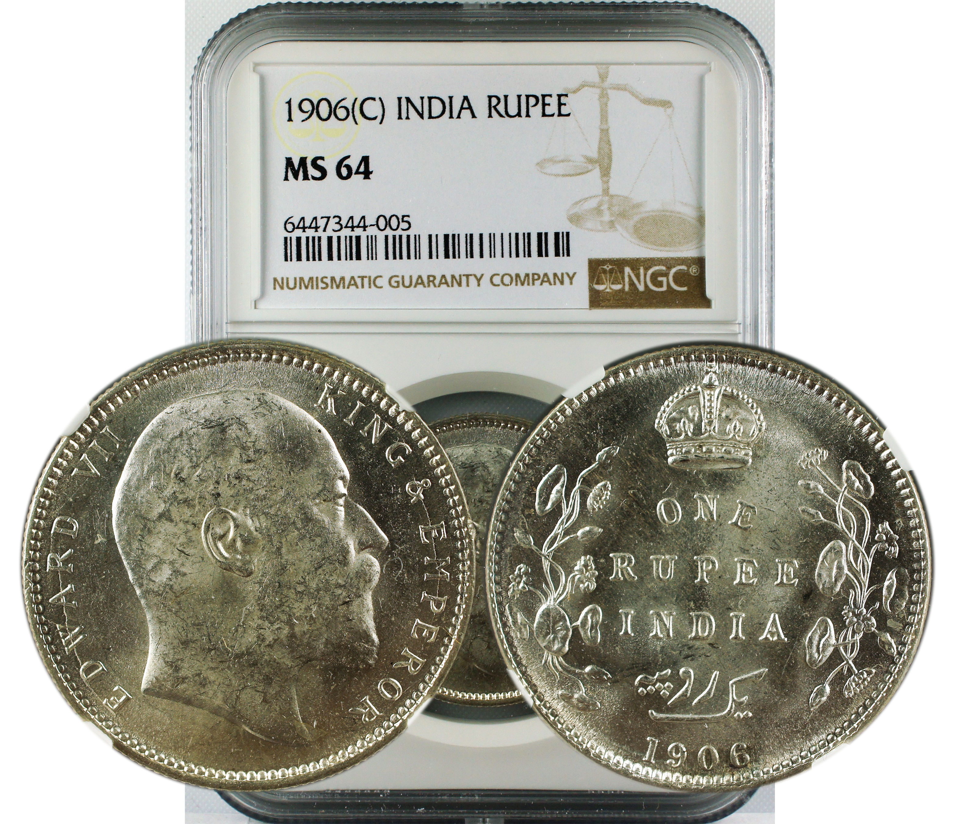1906 C INDIA RUPEE MS64
