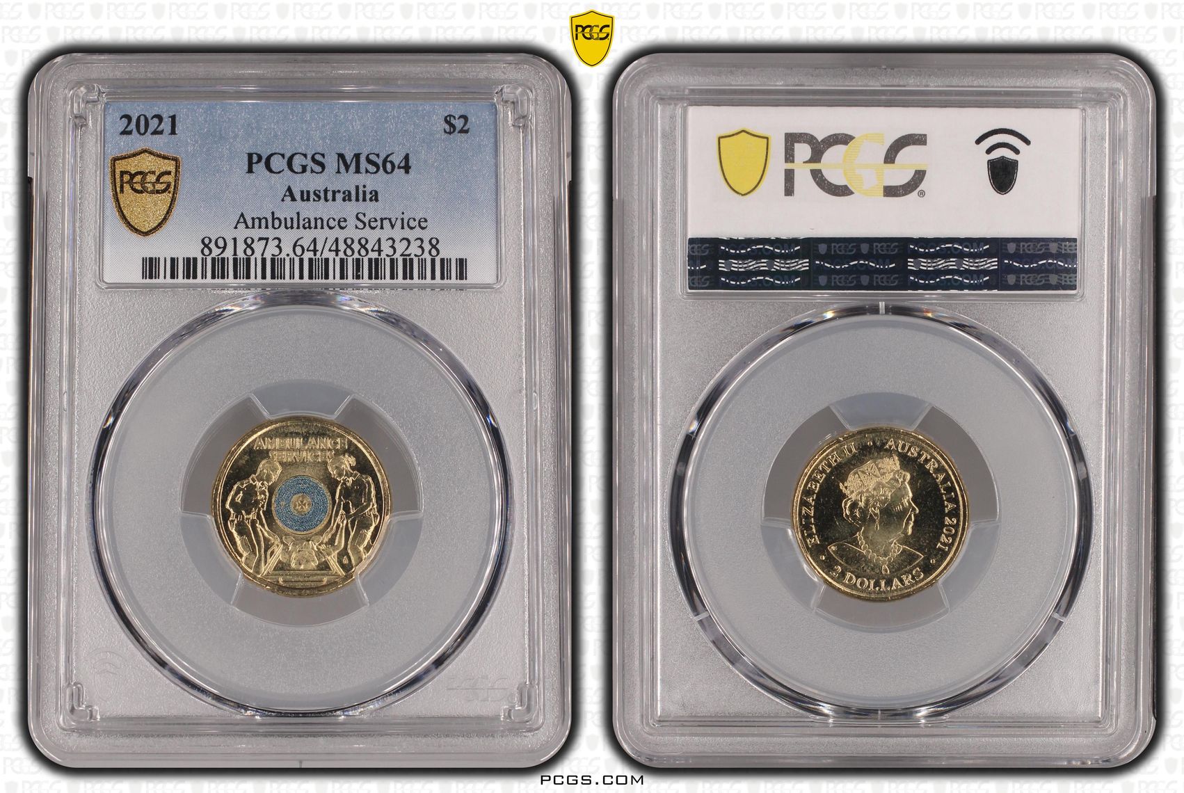 Elizabeth II, Ambulance Service - Colorized , Two Dollar, 2021, PCGS MS64