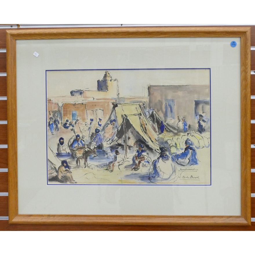 Lucienne Sachs Pavard (20th Cent. French) Orientalist Scene Watercolor