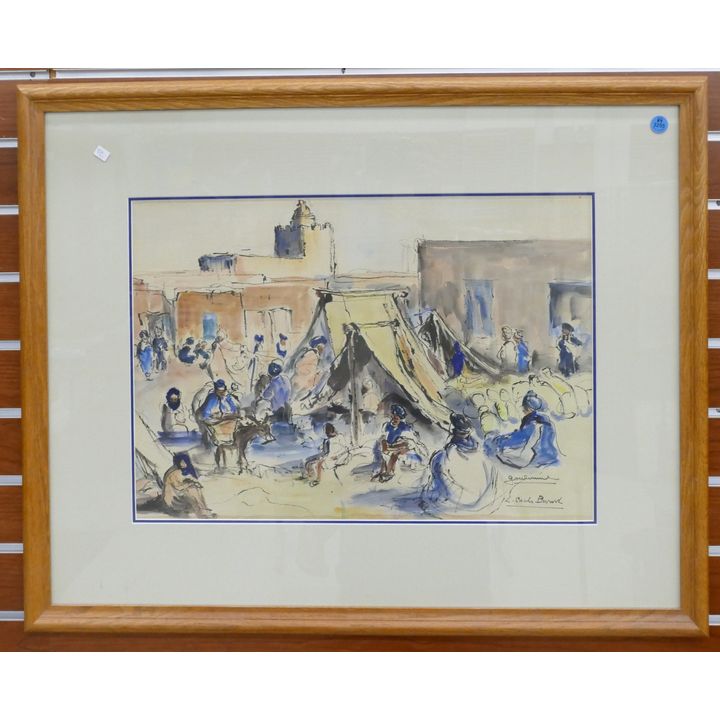 Lucienne Sachs Pavard (20th Cent. French) Orientalist Scene Watercolor