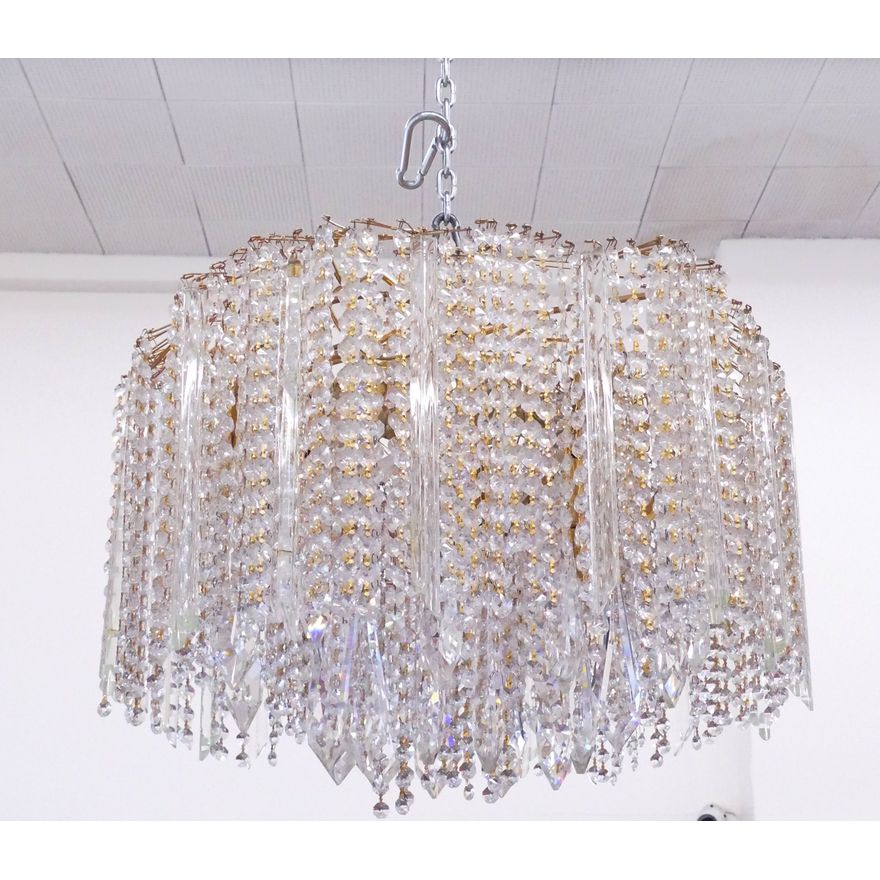 Ornate Crystal Drop & Brass Chandelier- 24'' diameter, 20'' tall
