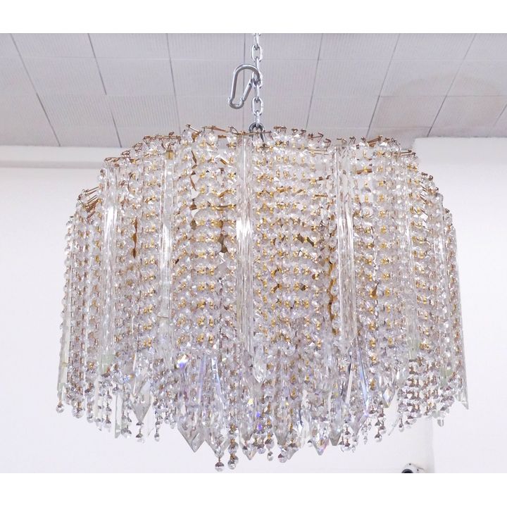 Ornate Crystal Drop & Brass Chandelier- 24'' diameter, 20'' tall