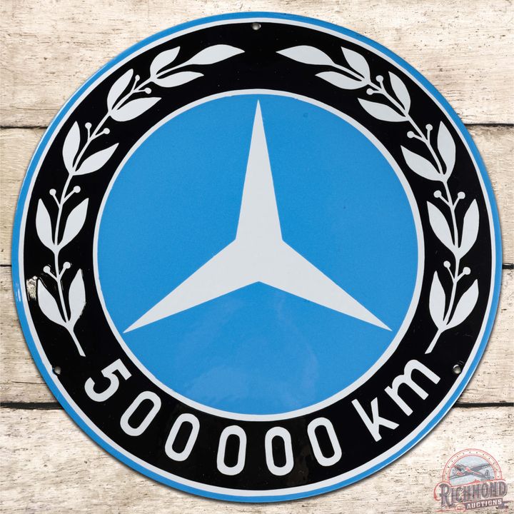 Rare Mercedez Benz Convex SS Porcelain 500,000 KM Mileage Award Sign