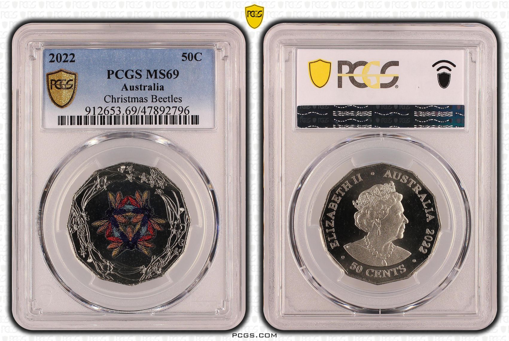 Christmas Beetles Colorized, Fifty Cent, 2022, PCGS MS69