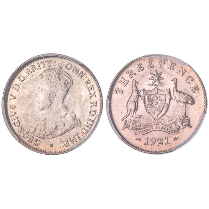 George V, Threepence, 1921, PCGS MS 64+