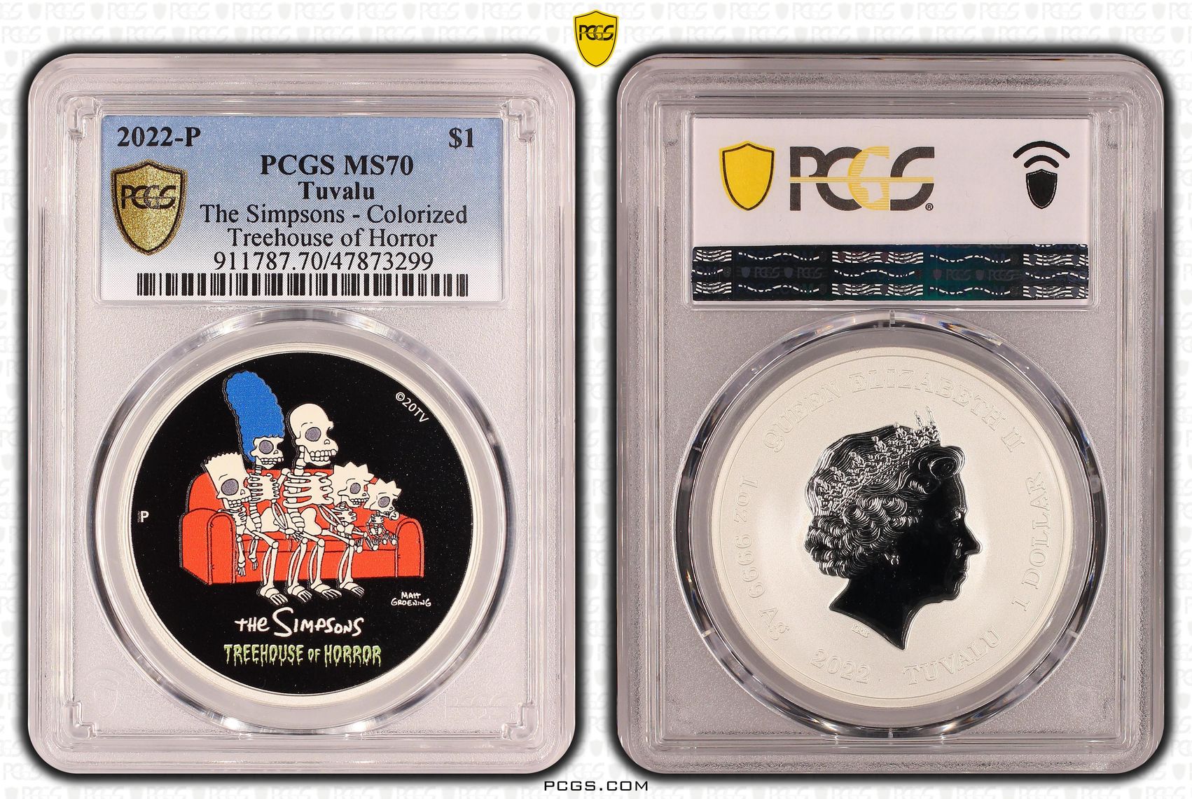Tuvalu, The Simpsons - Colorized Treehouse of Horror, One Dollar, 2022-P, PCGS MS70