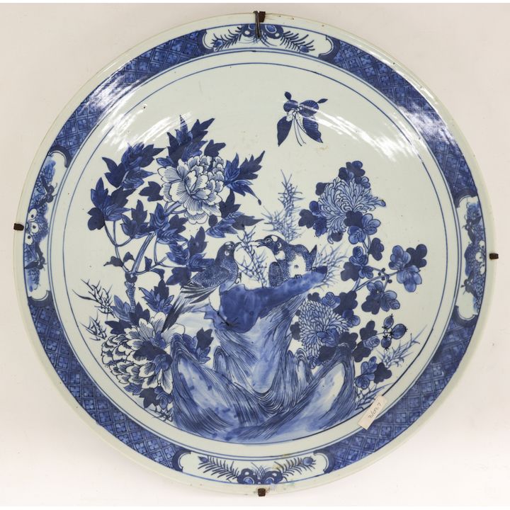 Chinese Qing Blue & White Bird Charger