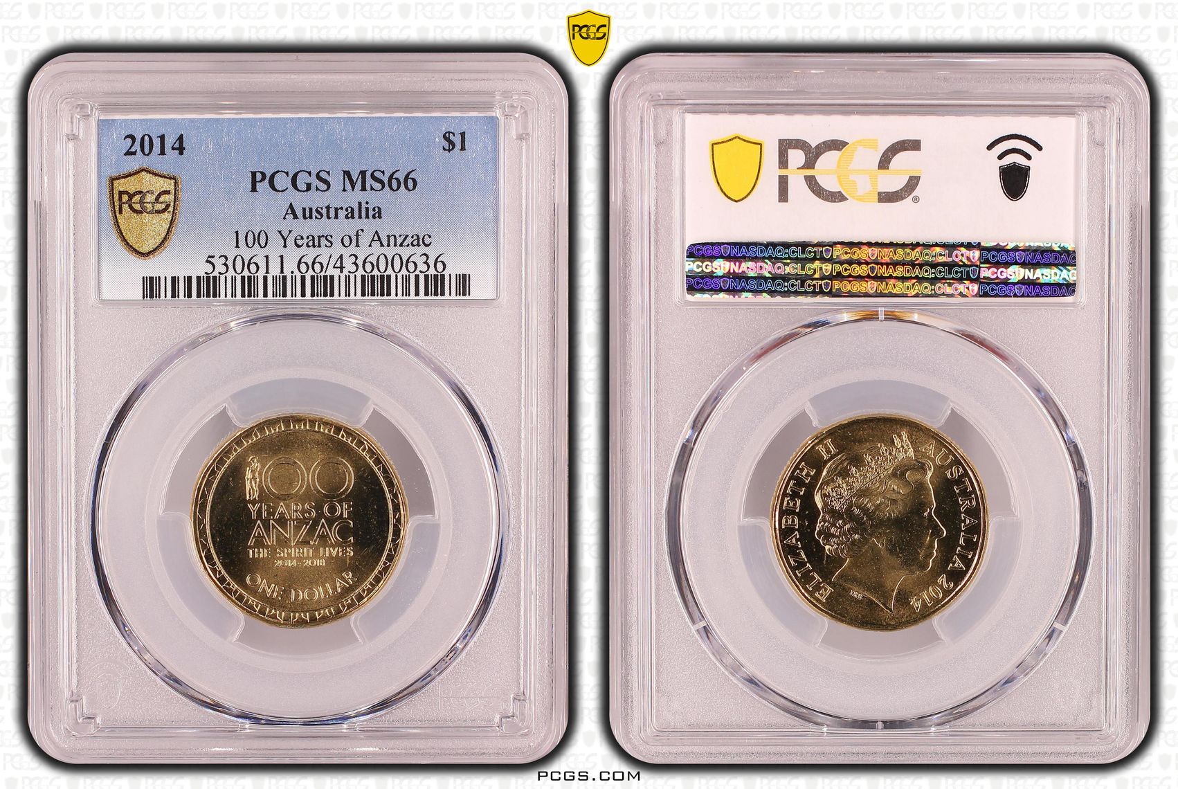 100 Years of Anzac, One Dollar, 2014, PCGS MS66