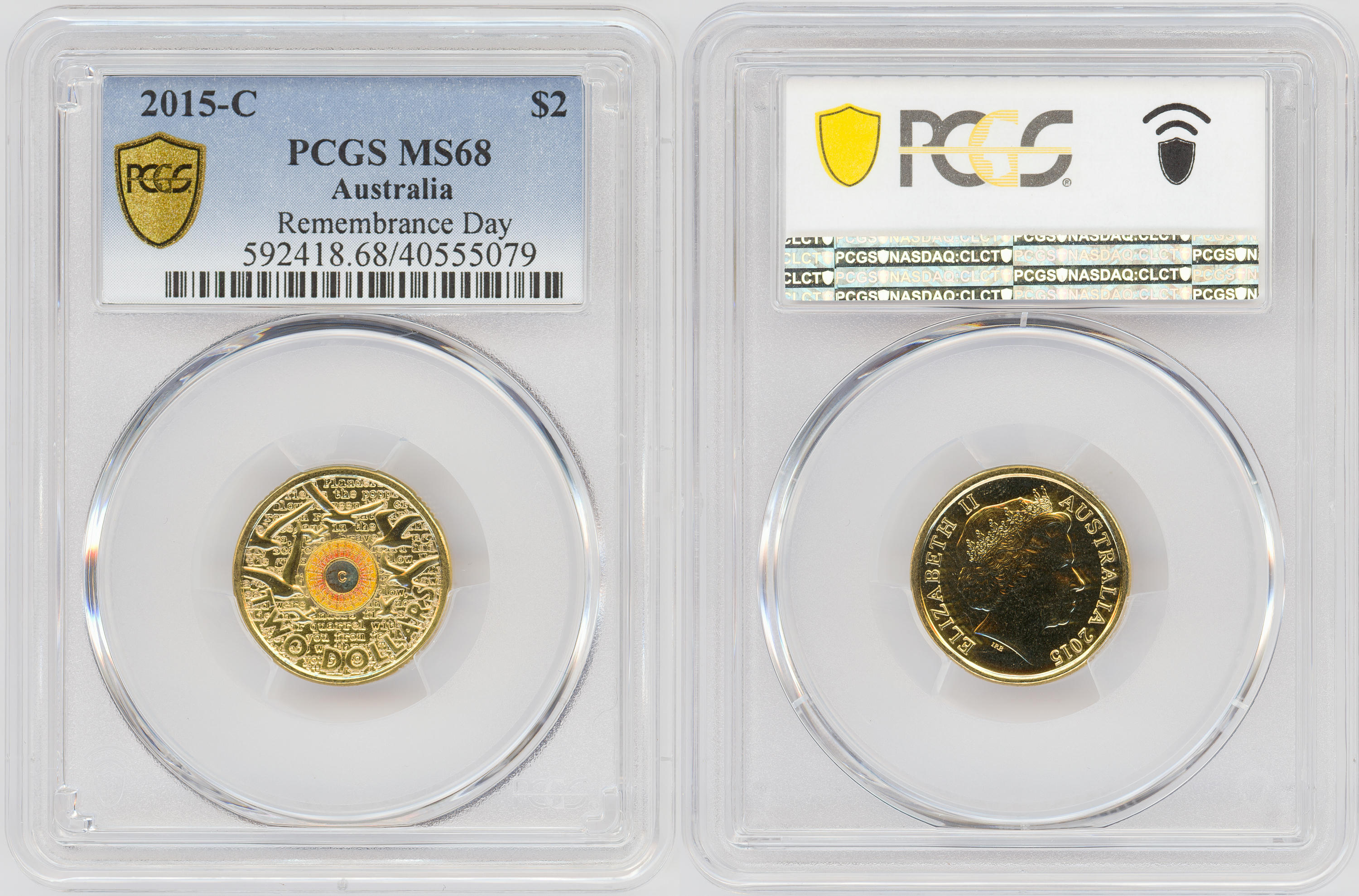 Remembrance Day-In Flanders Fields Colorized, Two Dollar, 2015-C, PCGS MS68