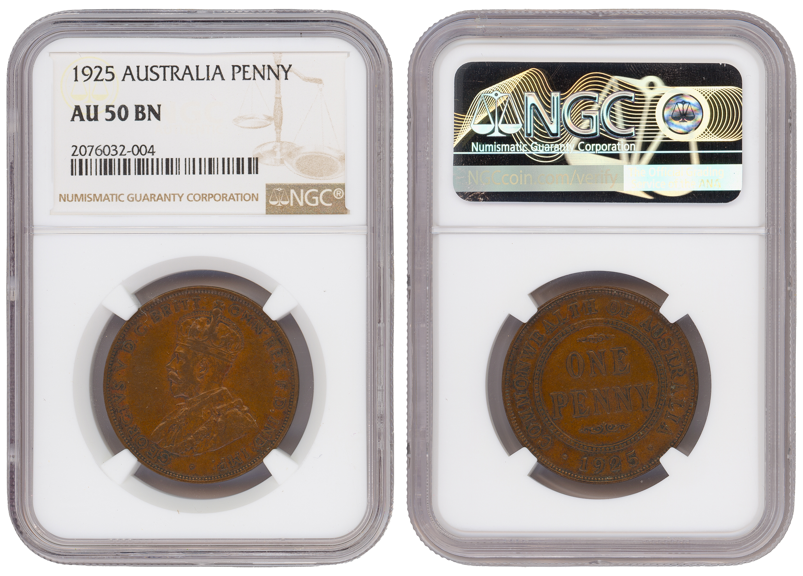 George V, Penny, 1925, NGC AU50BN