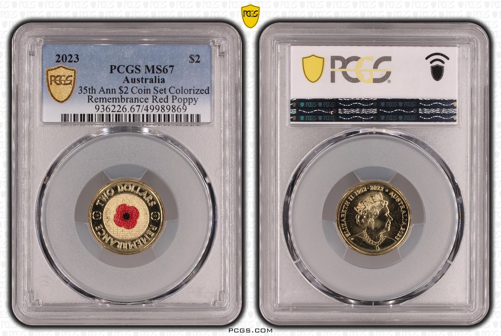 35th Ann $2 Coin Set Colorized Remembrance Red Poppy , Two Dollar, 2023, PCGS MS67