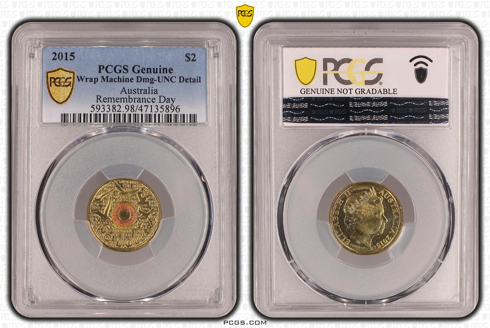 Elizabeth II, Remembrance Day Colorized - In Flanders Fields, Two Dollar, 2015, PCGS Genuine - UNC Details (98 - Damage)