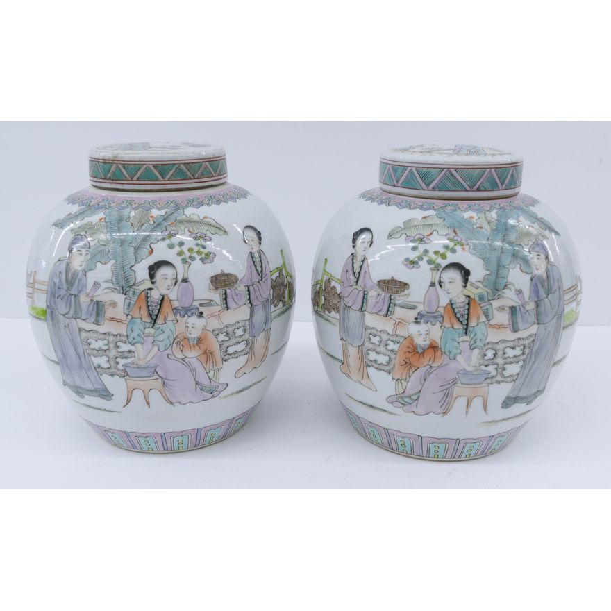 Pair Chinese Republic Courtesan Ginger Jars